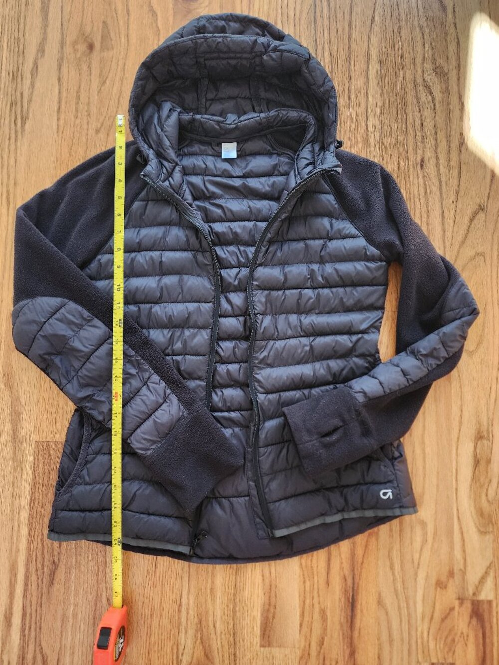 GapFit PrimaLoft Hybrid Hooded Puffer Jacket Black Medium | Thumbholes - Picture 2 of 9